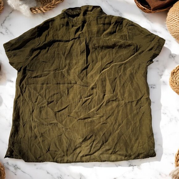CP Shades Green Cotton Silk Button Down Top Blouse Size Medium Short Sleeves - Picture 9 of 10